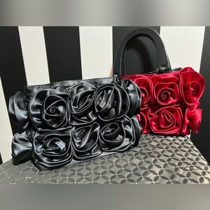 Lori Grenier For Your Ease Only Black And Red Rosette Clutch Mix And Match